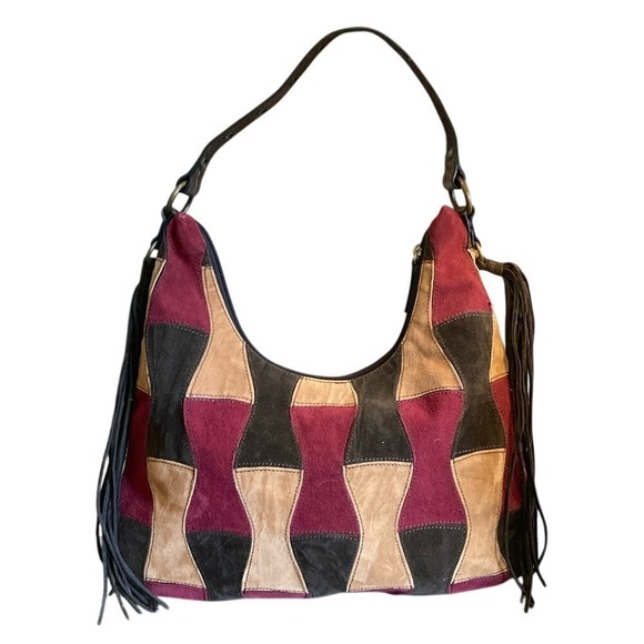 Patchwork Faux Suede Womens Hobo Shoulder‎ Bag Multicolor 70's Boho Western - Picture 1 of 10